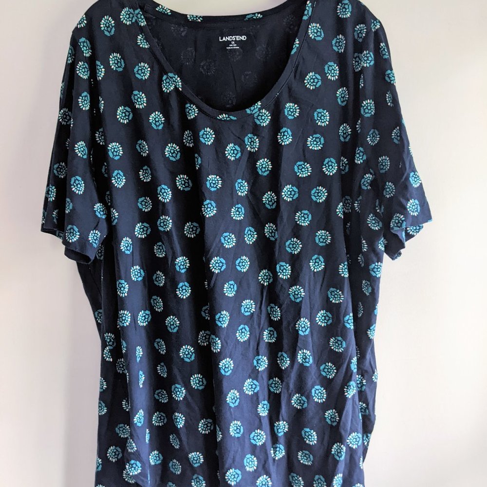 Lands' End Navy Blue Floral-Pattern Tee